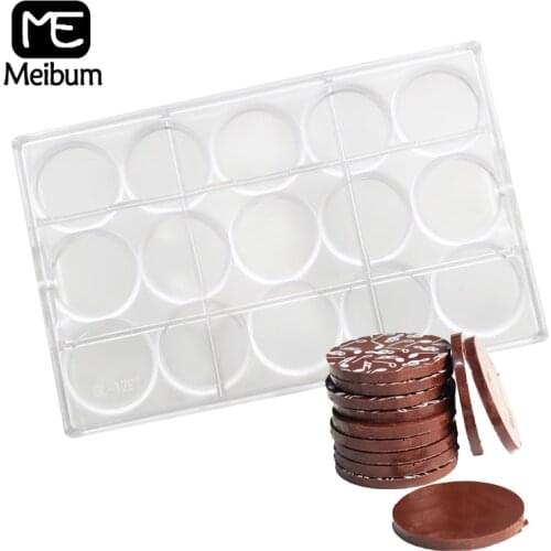 Meibum 15 Cavity Polycarbonate Chocolate Mold Coin Shape Confectionery Gift Baking Tray DIY Candy Decorating PC Plastic Mould