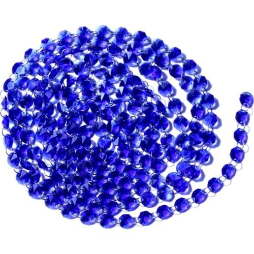 Garland Chakra Spectra 12Feet Diamond Prisms Blue Glass Crystal Octagon Beads 14mm Wedding Chandelier Parts M02160-4