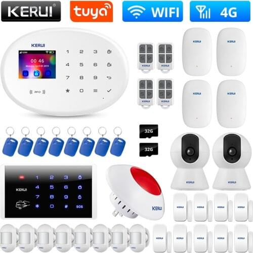 KERUI W20 Tuya Smart Alarm System Kit WIFI GSM 4G Home Security APP Remote Control Color Touch Panel Burglar PIR Motion Sensor