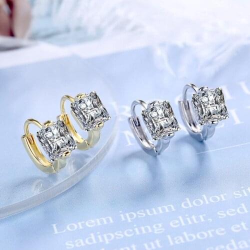 KOFSAC Shiny Zircon Square Hoop Earrings For Women Jewelry Fashion 925 Sterling Silver Earring Lady Engagement Accessories New