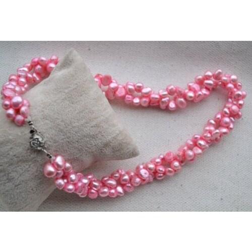 Luck Pearl Jewelry Twisted AA 6-7MM Cute Pink Freshwater Pearl Neklace Handmade Choker Fashion Jewelry Charming Women Gift