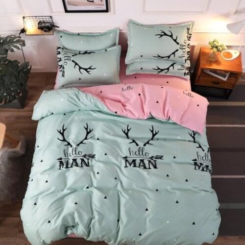 3/4pcs Geometric Pattern leaves Cover Flat Bed Sheet Pillowcase Bedding Set Soft Skin-friendly Room Decoration Home Textile