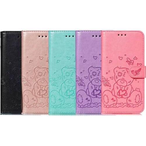 Heart Love Wallet Leather Case For Samsung Note 10 S10 S10e A70 A50 A30 A20E Butterfly Bear Fashion Cartoon Card Slot Flip 50PCS