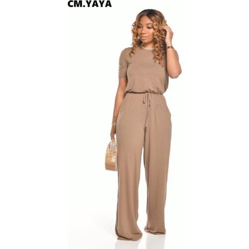 2020 S-XXL Summer Women Jumpsuits Rompers Short Sleeve Lace Up Wide Leg Sexy Night Club Party Bandage One Piece Outfits GL1033