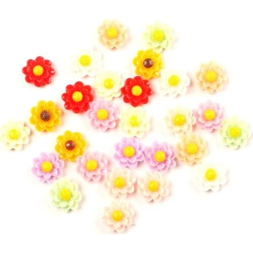 LF 50Pcs Mixed 13x13mm Flower Resin Cabochon Flatback Decoration Crafts Embellishments For Scrapbooking Diy Accessories