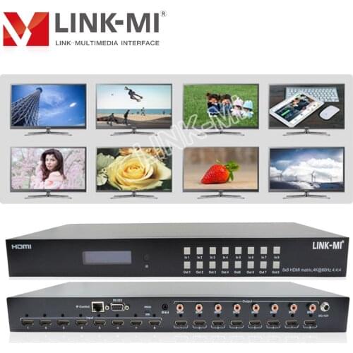 LINK-MI 8x8 HDMI2.0 Matrix Support 4K@60hz YUV4:4:4 3D 18Gbps HDR 8 in 8 out HDCP2.2 IR RS232 IP Web GUI Control SPDIF Audio