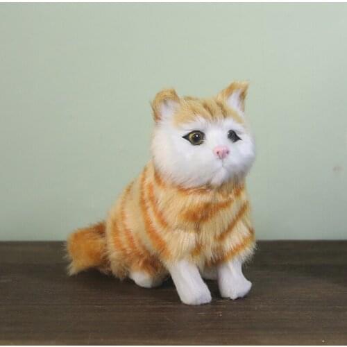 Small simulation yellow cat toy polyethylene&furs voiced cat doll gift about 12x13x7cm 2356