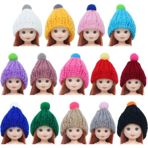 Random 5 x Mini Hat Cute Knit Cap Headdress Daily Dress Up Clothing Accessories for Barbie Sister for Kelly Doll 4 inch Girl Toy