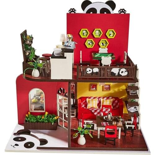 Miniature DollHouse DIY Dollhouse Kit Panda Roombox Handmade Model Toys For Children Christmas Gift Wooden Doll Houses Furniture