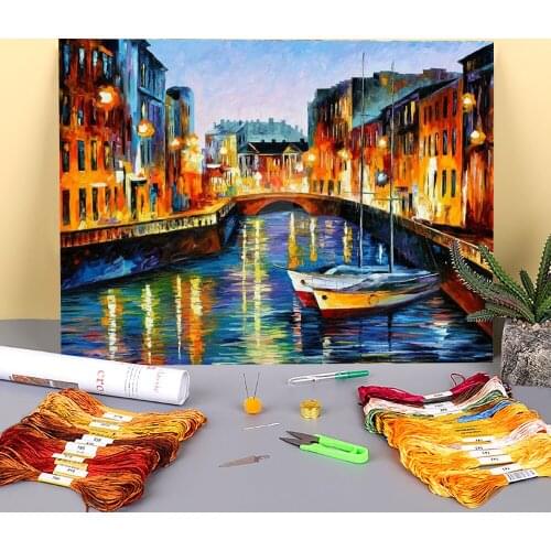 Evening River St. Petersburg Printed Canvas 11CT Cross-Stitch Embroidery Complete Kit DMC Threads Needlework Different