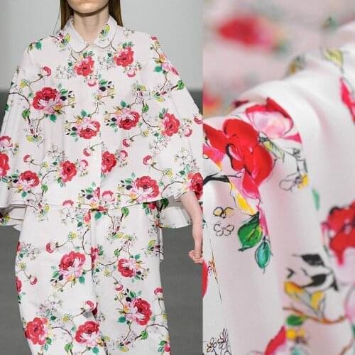 New flower branches natural silk elastic double Joe fabric Digital inkjet skirt shirt fashion material smooth light anti-wrinkle