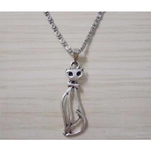New Fashion Antique silver plated Cute Cat Charm Amulet Pendant Necklace Jewelry Findings Friendship Gift 1PCS