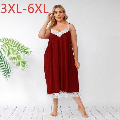 New 2021 Ladies Summer Plus Size Pajamas Dress For Women Large Sleeveless Large Loose Lace Red Camisole Dress 3XL 4XL 5XL 6XL