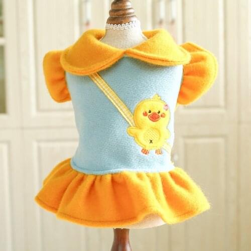 Pet Clothes dog skirt Cute Ducklings Dress Dog Cloth Autumn Winter Autumn and winter Belt Skirt Teddy Bear Small Dogirt