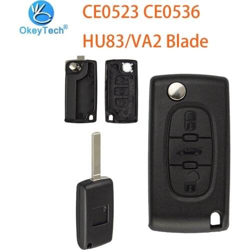 OkeyTech Car Key Shell For Peugeot 107 207 307 307S 308 407 607 2 Buttons Flip Folding Key Cover Case Fob Cutting Blade VA2 HU83