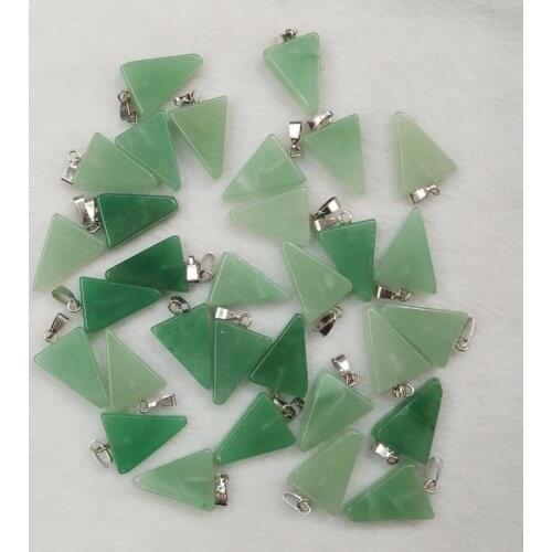 Wholesale 50pcs/lot 2016 fashion high quality natural green aventurine triangle shape charms pendants fit necklace making free