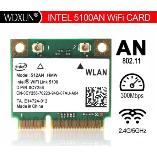 Original INTEL WiFi Link 5100 512AN_HMW A/G/N Dual Band WiFi WLAN Half Mini PCIe Card 300M