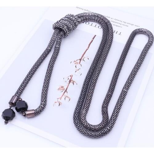 Fashion Jewelry Copper 535mm Black with Glass Adjustable Long collar Necklace Sweater chain For Men Women gift 24165