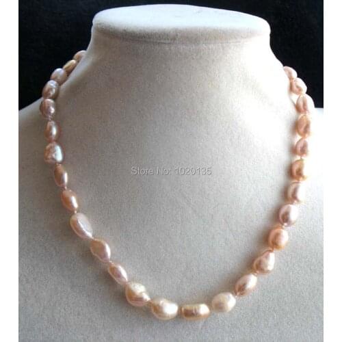 Freshwater pearl purple 8-10mm baroque nature necklace 16inch wholesale