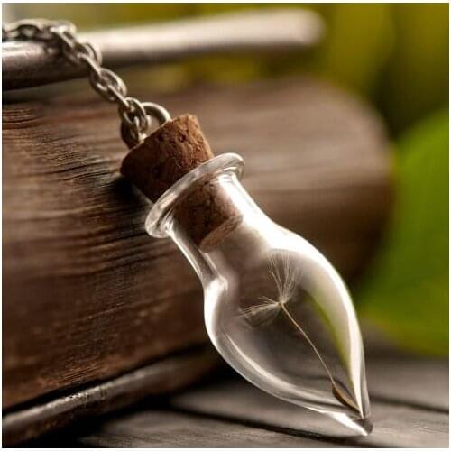 10pcs Wish necklace, tear drop glass crok bottle dandelion necklace, antique bronze handmade necklace new (finished necklace)