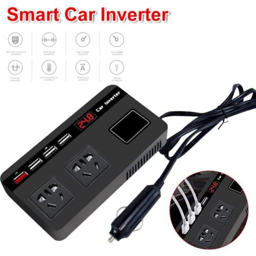 200W Power Inverter 12/24V DC to 220V AC Voltage Converter with Digital Display 4 USB QC3.0 Fast Charging for Phones Stablets