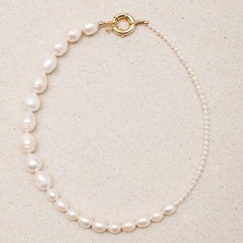 Dropping aliexpress alibaba free shipping Gold plated bolt clasp Freshwater baroque pearl necklaces for women PIETRO NECKLACE