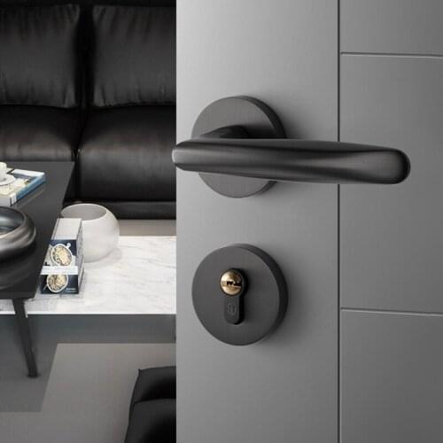 Modern Zinc Alloy Mechanical Handle Split Door Locks Bedroom Black Silent Anti-theft Door Lock Furniture Hardware Accessories