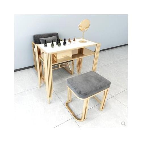 Net red light luxury manicure table and chair set marble iron manicure table worktable single double three person economic type