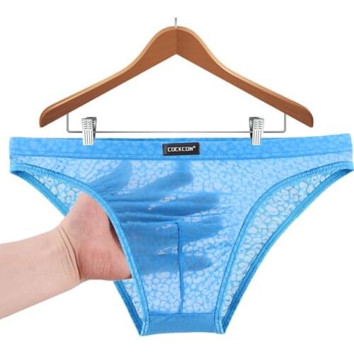 Ice silky transparent underwear soft jockstrap Mens sexy underwear mens lace briefs low waist sexy ultra-thin slip homme