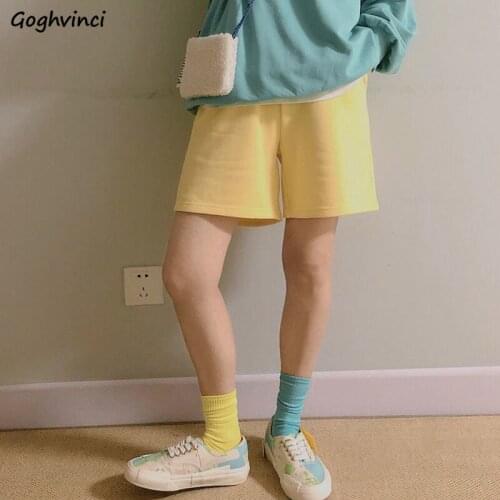 Women Shorts Solid Elastic Waist Loose Casual Running Cozy Cotton Breathable Lovely Ulzzang Students All-match Streetwear Trendy