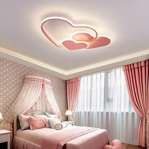 Nordic pink heart chandeliers ceiling for bedroom wedding princess girl baby room decoration home modern led chandelier lighting
