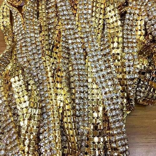 SS12 10m All Size Crystal 101 rhinestone cupchain trimming on golden setting base crystal for hair clip clothes shoe decora