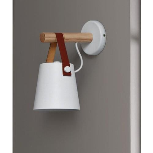 LED Wall Lamps Abajur for Living Room Wall Sconces Light E27 Nordic Wooden belt Wall Light White/Black xu