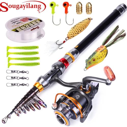 Sougayilang Telescopic Fishing Rod Spinning Fishing Reel PE Fishing Line Hook Lure Box As Gift Full Kit Rod Reel Line Combo Set