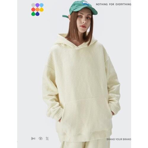 INFLATION Men Waffle Knit Hoodies Women Casual Oversized Hoodies Winter Fashion Blank Hooded Sweatshirts Couple Pullovers