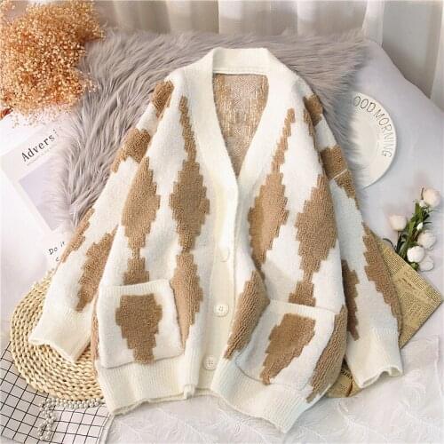 Urifens Thickened College Style Sweater Jacket Womens Spring 2021 Style Trendy Spring And Autumn Loose Lazy Knit Cardigan T605