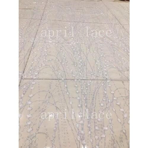 Stock 5yards luxury th013 # silver color hand print glitter mesh tulle lace fabric for occasion/ sawing wedding dress