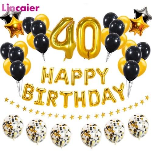 38pcs 32inch Gold Black Number Happy 40 Birthday Foil Balloons 40th Years Old Party Decorations Man Woman Anniversary Supply