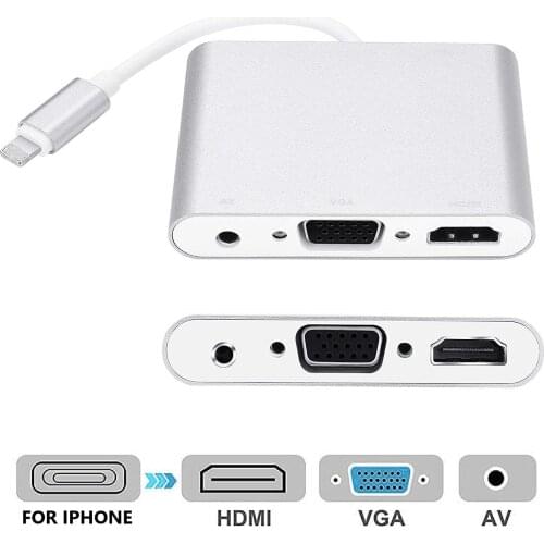 XQ 4 In1 Digital Audio Video HDTV Converter for IPhone To HDMI VGA AV Adapter for IPhone Xs X XR 8 7 6plus for IPad Air/mini/pro