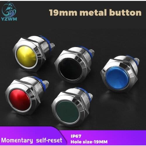 YZWM 22mm Self Locking Reset Metal Button Welding Foot No Light Waterproof Round Switch Normally Open and Normally Closed Start