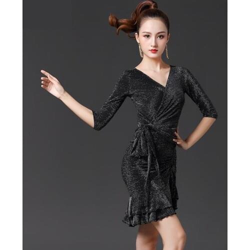 Lady Latin Dance Sets Red/black Middle Sleeve Cha Cha Rumba Samba Tango Latin Skirt For Dancing Practice Performance Dancewear