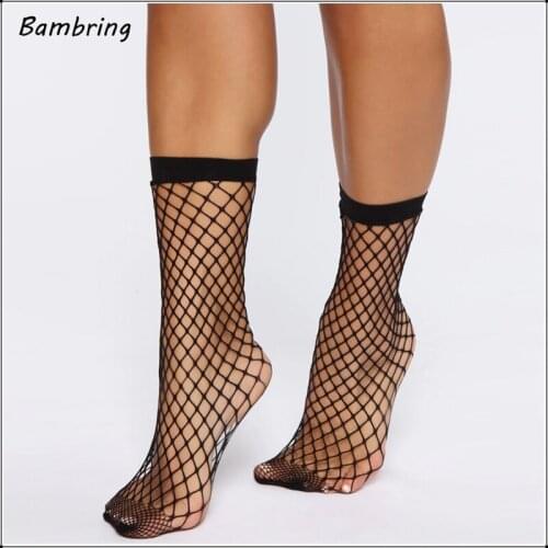 Women Fashion Fishnet Socks Black Sexy Hollow Mesh Short Socks Ladies Summer Thin Breathable Elastic Mesh Socks Stretch Hosiery