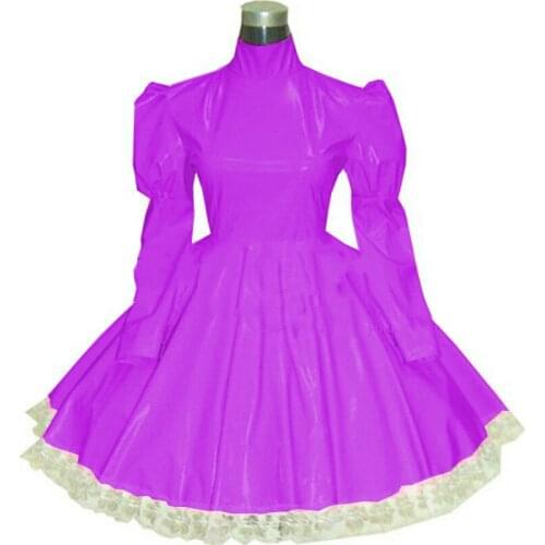 Plus Size Bridesmaid Dress Long Sleeve Maid Dress Cute Cosplay Costumes Vinyl Dresses Candy Color Lace 7XL Women Dresses