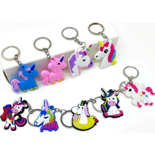 1PCS PVC key ring Cute Rainbow Shell Horse key holder animal pattern key chains charms girl women bag trinket accessory Jewelry