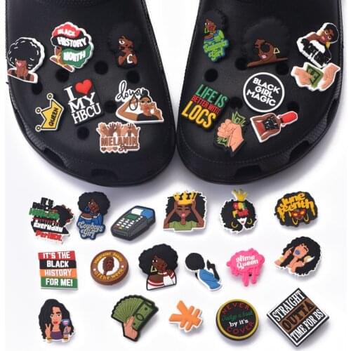 1 pcs Balck Lives Matter Shoe Charms Soft PVC JIBZ Decorations Accessories Black Girl Magic for Clog Shoes Charm for Girl Gift
