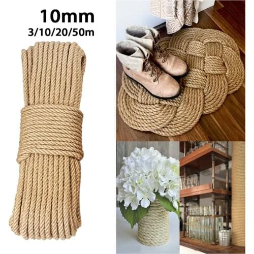 10mm 3-50m Natural Jute Ropes Twine Natural Hemp Cord DIY Nordic Home Handmade Decoration Cat Pet Scratching Khaki