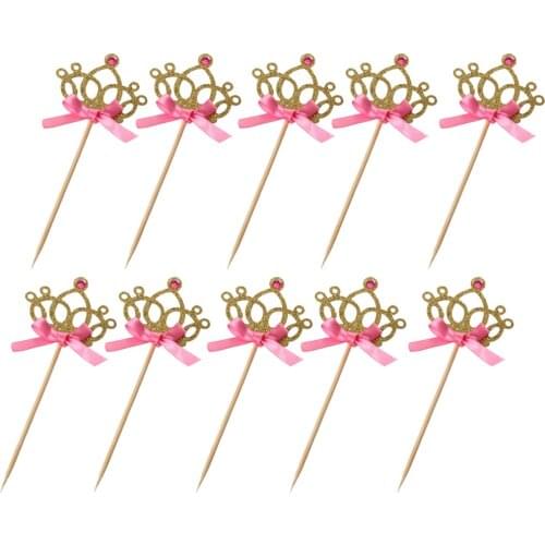 10pcs Pop Crown Cake Topper Sparkle Wedding Decor Engagement Party Supplies Gold