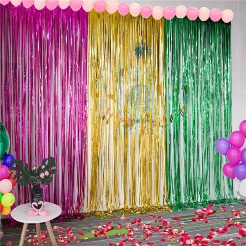 2M/3M Rose Gold Rainbow Sequins Background Foil Striped Wire Curtains Birthday Party Wedding Anniversary Decoration Supplies 66