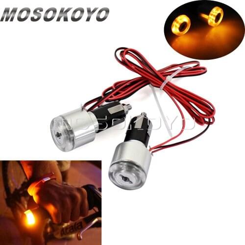 2 X Bar End LED Light 7/8" Handlebar End Turn Signal Light Amber Indicator Flasher for Cafe Racer Honda Suzuki