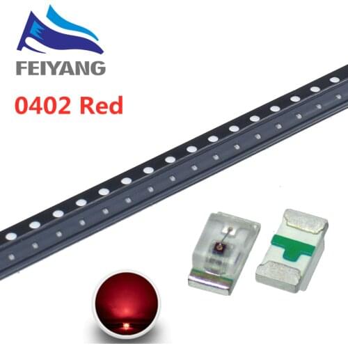 500PCS 0402 1005 1.0X0.5mm red light SMD light-emitting diode SMD LED Lamp bead 620-625NM 1.0*0.5*0.35MM